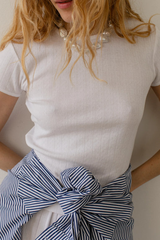 Donni Pointelle Baby Tee Powder White 