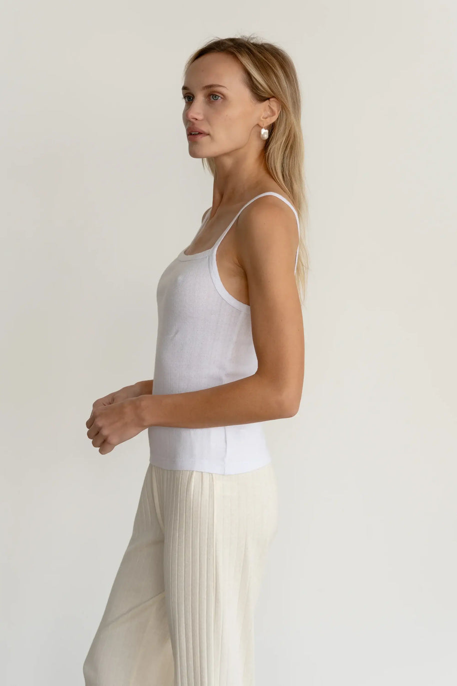 Donni Pointelle Square Neck Tank in Powder