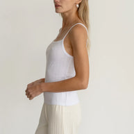 Donni Pointelle Square Neck Tank in Powder