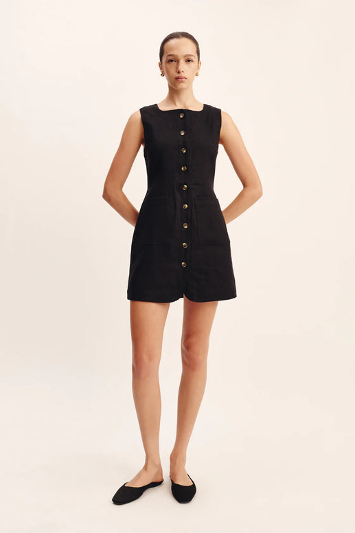Posse Emma Button Down Mini Dress in Black