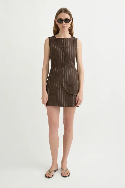Emma Vest | Chocolate Cream Pinstripe