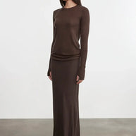 Cashmere Bias Skirt | Dark Brown
