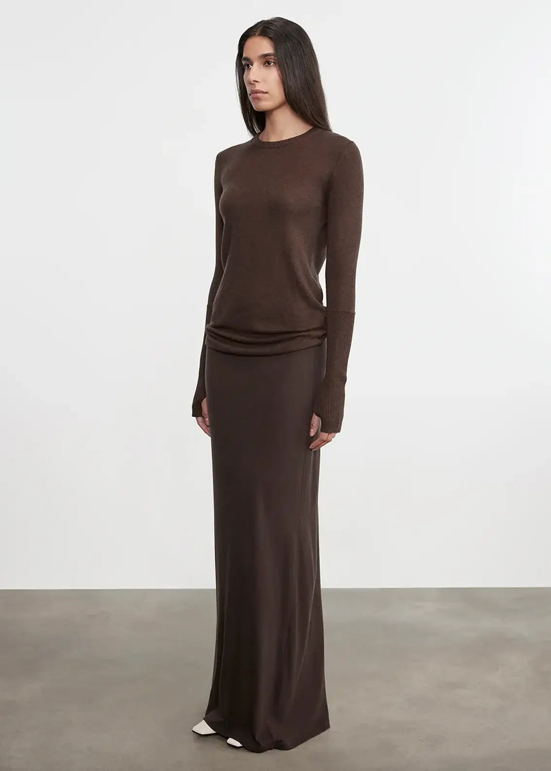 Cashmere Bias Skirt | Dark Brown