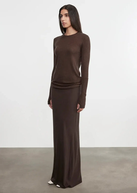 Cashmere Bias Skirt | Dark Brown