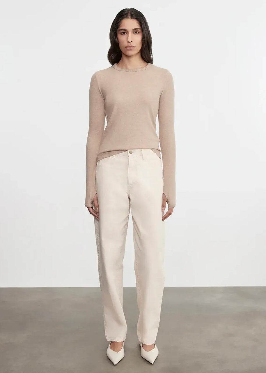 Enza Costa Cashmere New Classic Long Sleeve Crew in Khaki