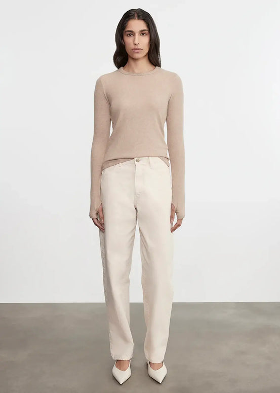 Enza Costa Cashmere New Classic Long Sleeve Crew in Khaki