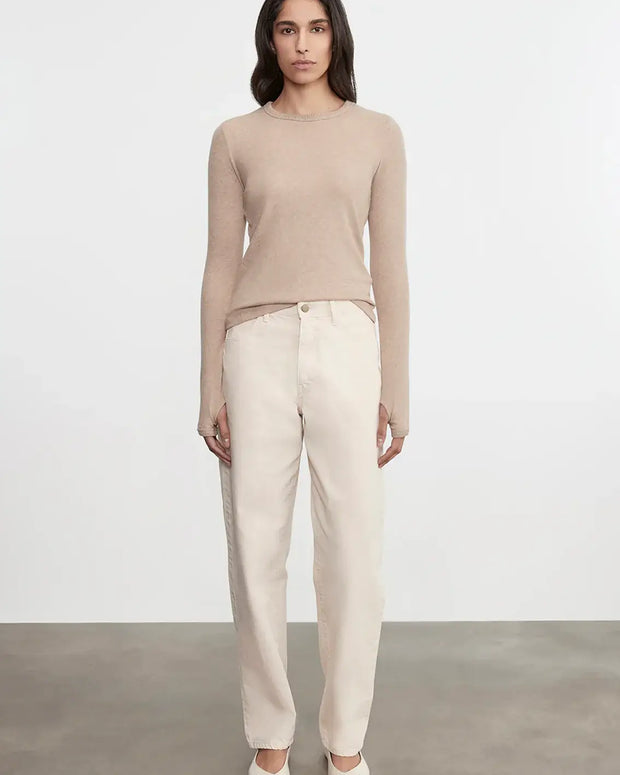 Enza Costa Cashmere New Classic Long Sleeve Crew in Khaki