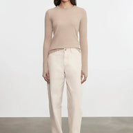 Enza Costa Cashmere New Classic Long Sleeve Crew in Khaki