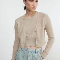 Enza Costa Open Knit Cropped V Neck Cardigan 