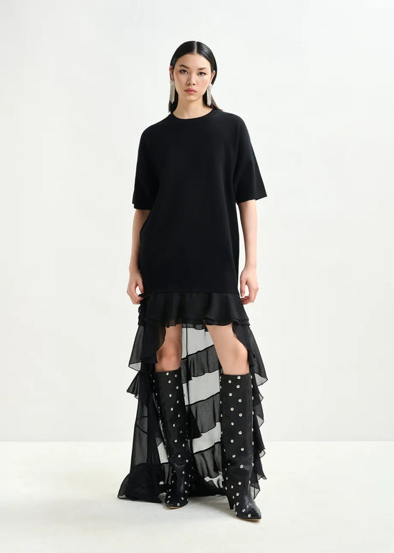 Black Knitted Dress | Sheer Layers
