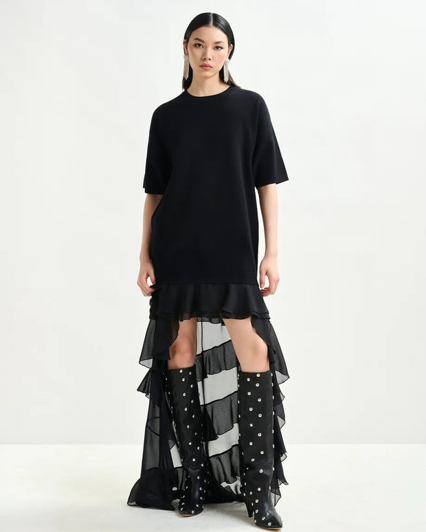 Black Knitted Dress | Sheer Layers