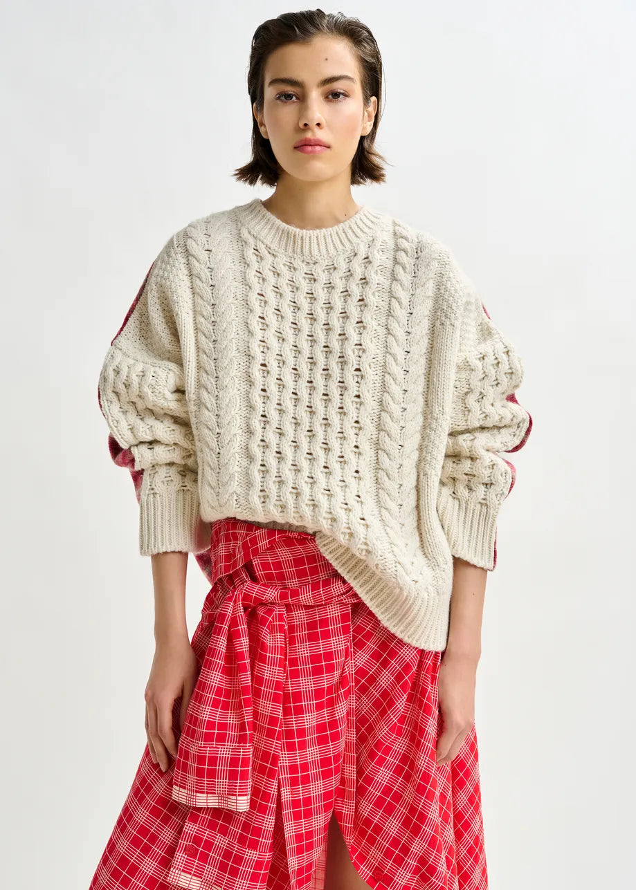 Cable Knit Plaid Sweater Essentiel Antwerp