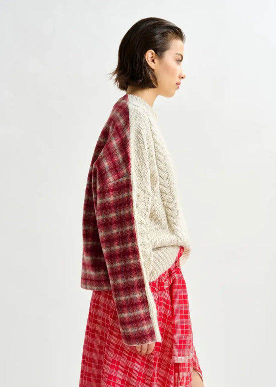 Cable Knit Plaid Sweater Essentiel Antwerp