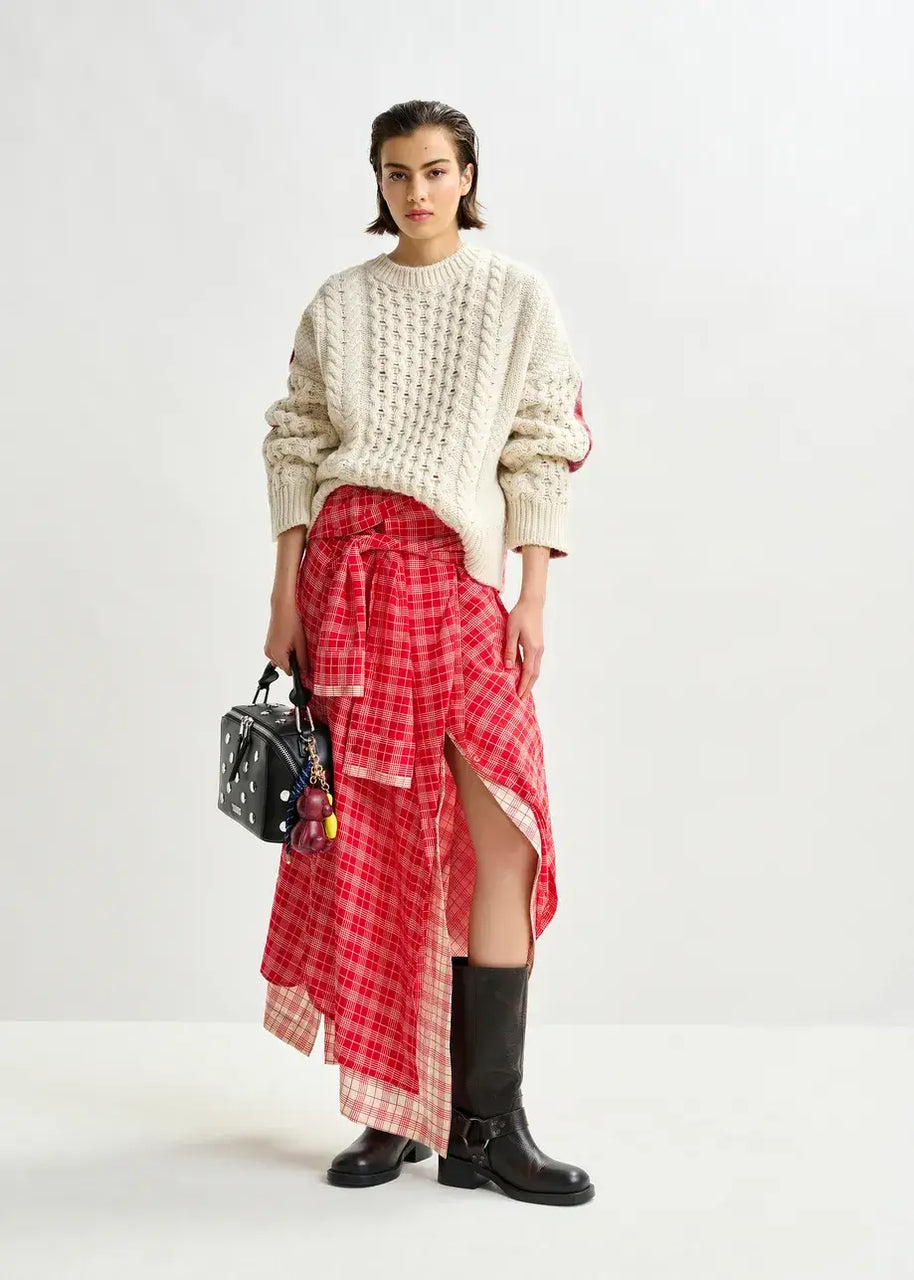 Cable Knit Plaid Sweater Essentiel Antwerp