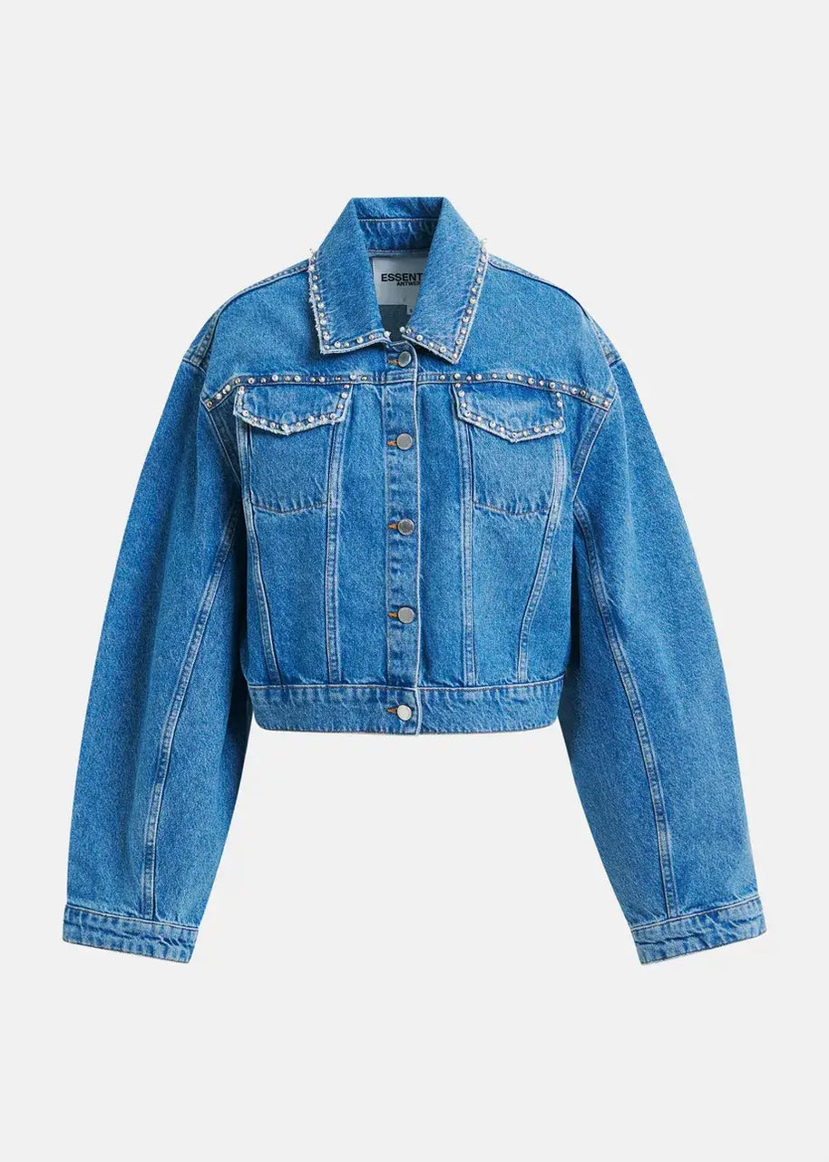 Blue Cropped Denim Jacket | Pearl and Stud