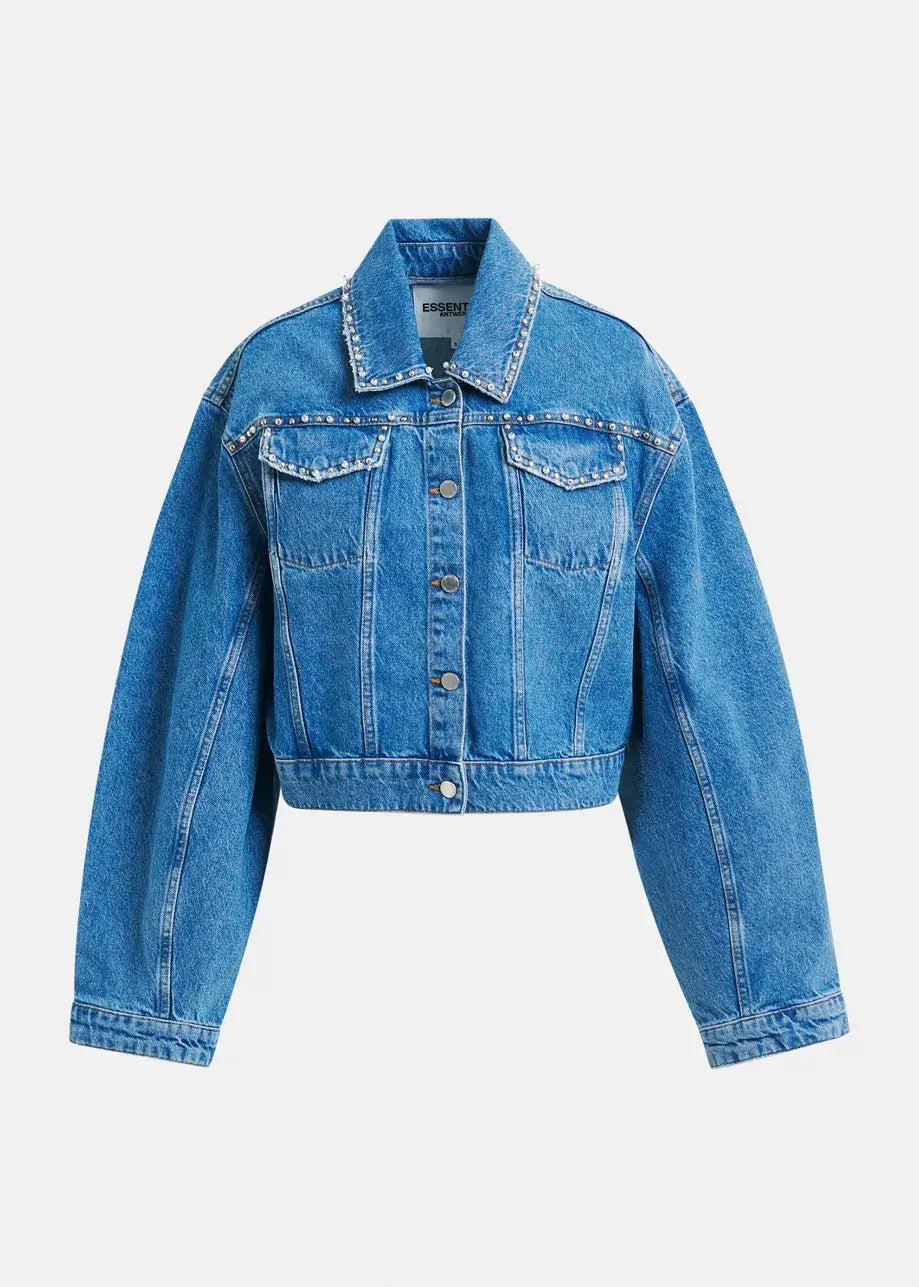 Blue Cropped Denim Jacket | Pearl and Stud
