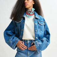 Blue Cropped Denim Jacket | Pearl and Stud