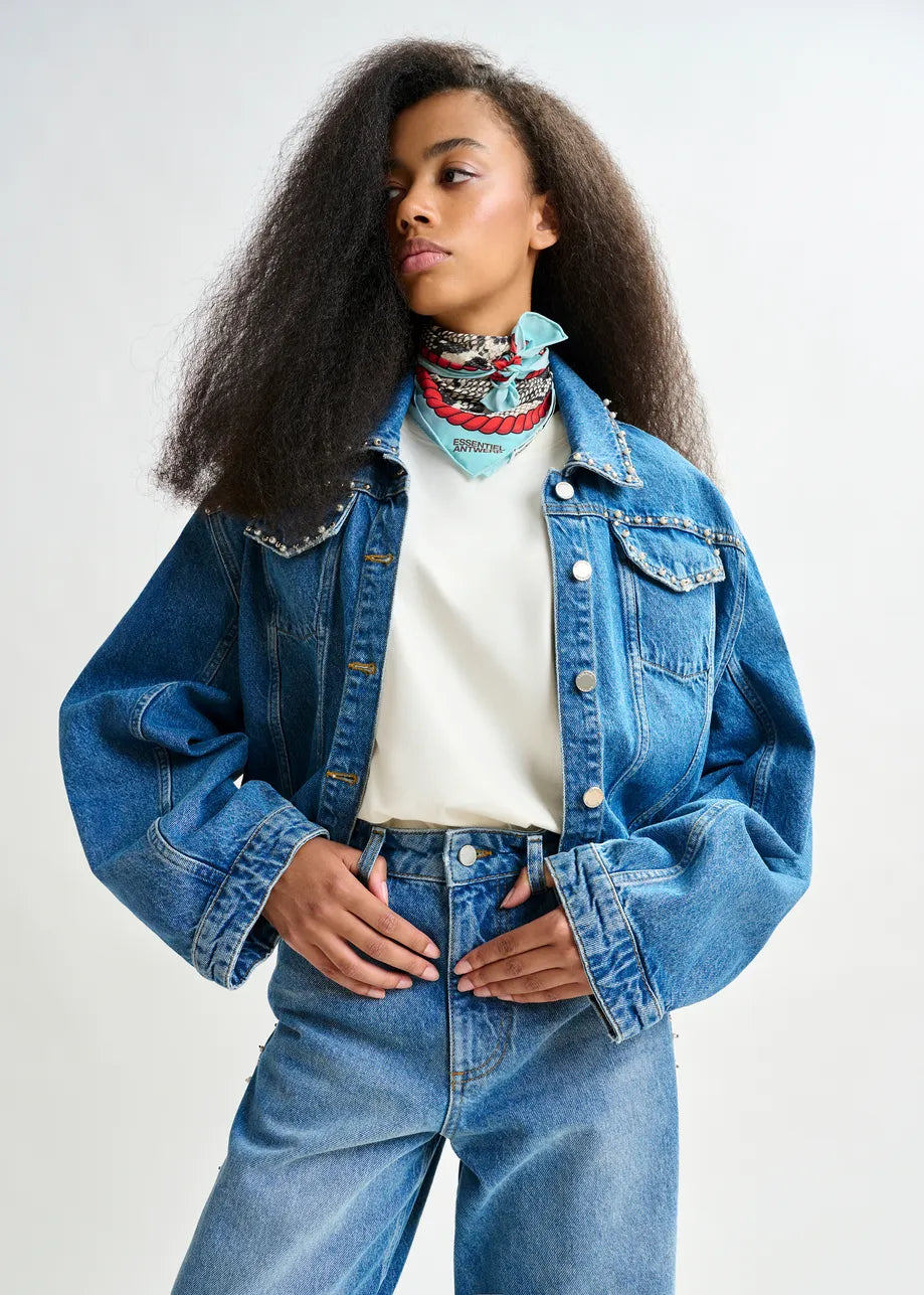 Blue Cropped Denim Jacket | Pearl and Stud