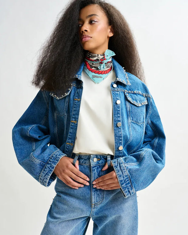 Blue Cropped Denim Jacket | Pearl and Stud