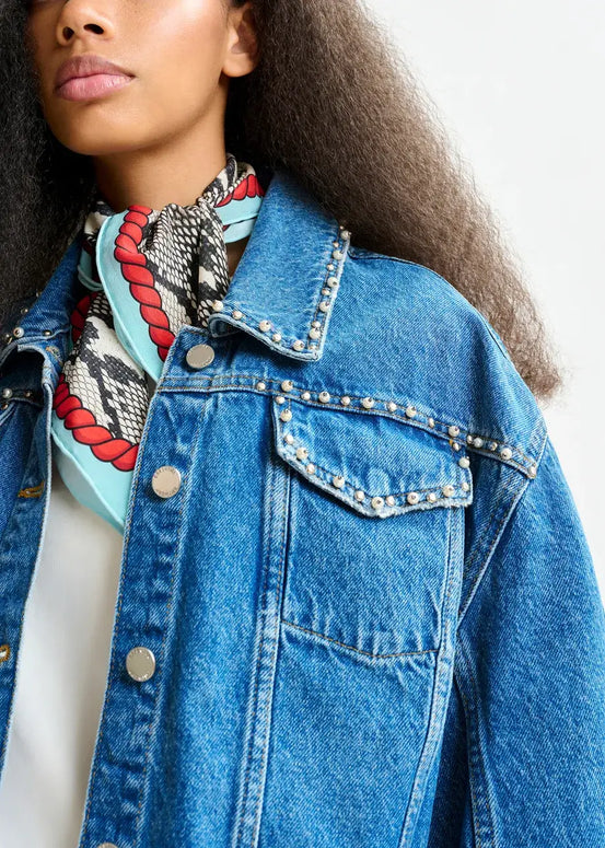 Blue Cropped Denim Jacket | Pearl and Stud