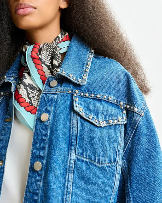 Blue Cropped Denim Jacket | Pearl and Stud