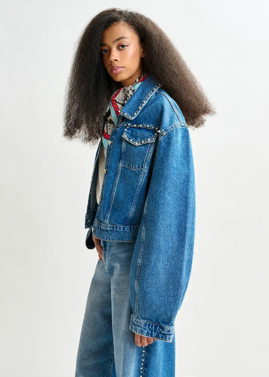 Blue Cropped Denim Jacket | Pearl and Stud