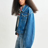 Blue Cropped Denim Jacket | Pearl and Stud