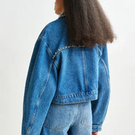 Blue Cropped Denim Jacket | Pearl and Stud