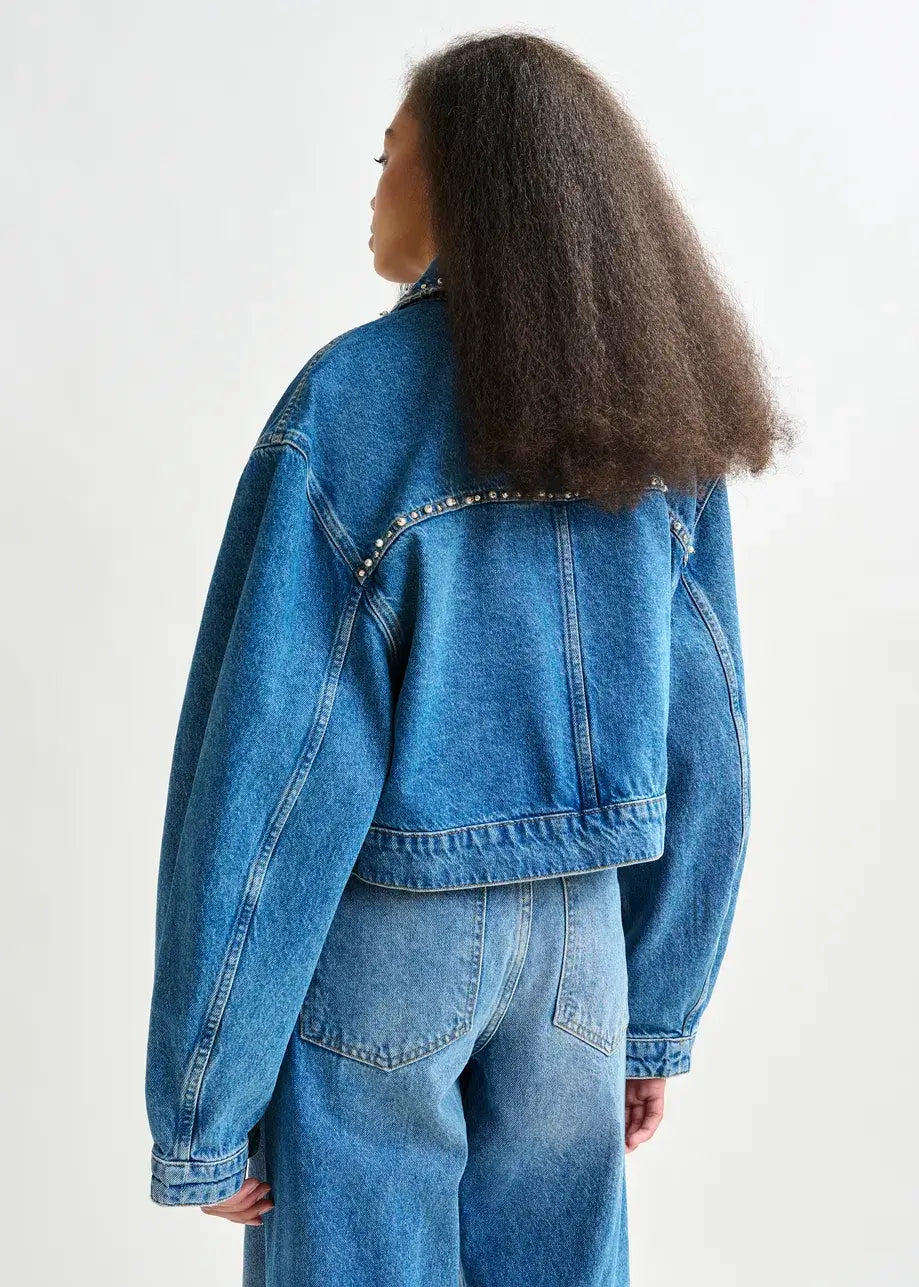 Blue Cropped Denim Jacket | Pearl and Stud
