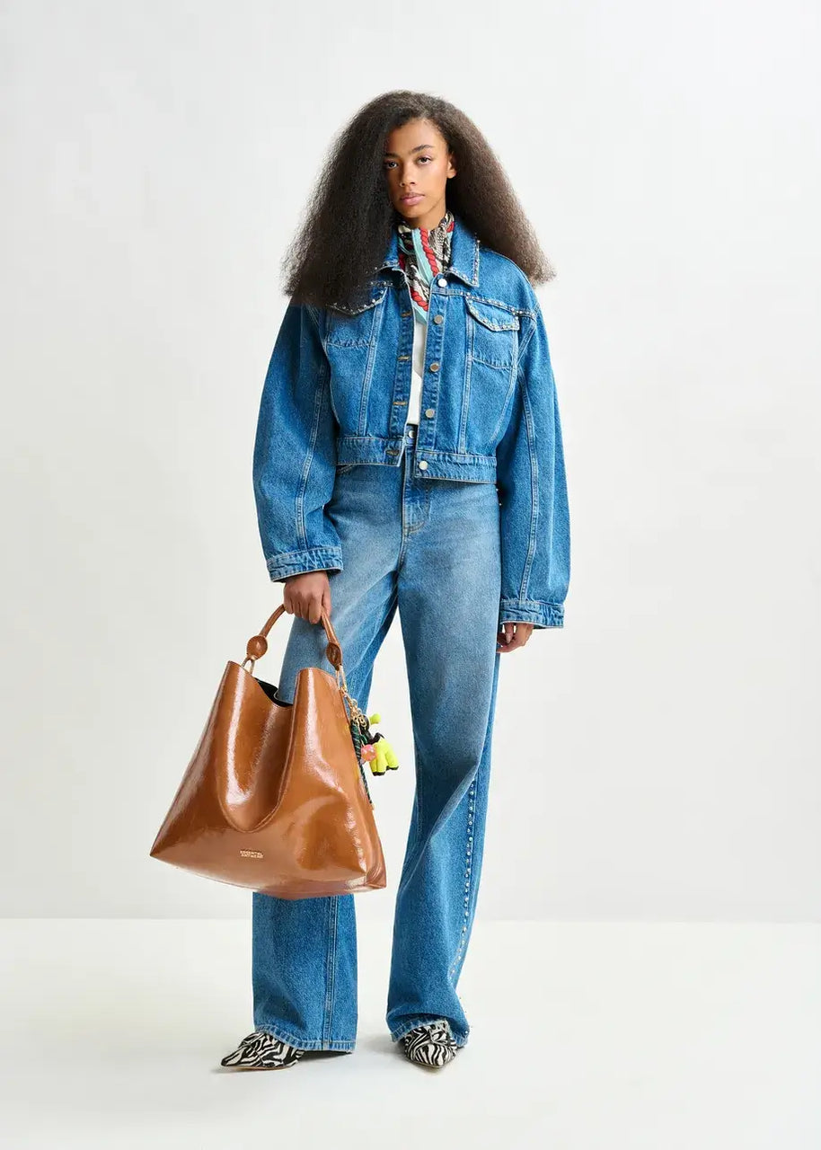 Blue Cropped Denim Jacket | Pearl and Stud