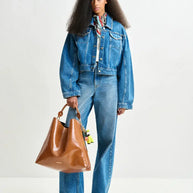Blue Cropped Denim Jacket | Pearl and Stud