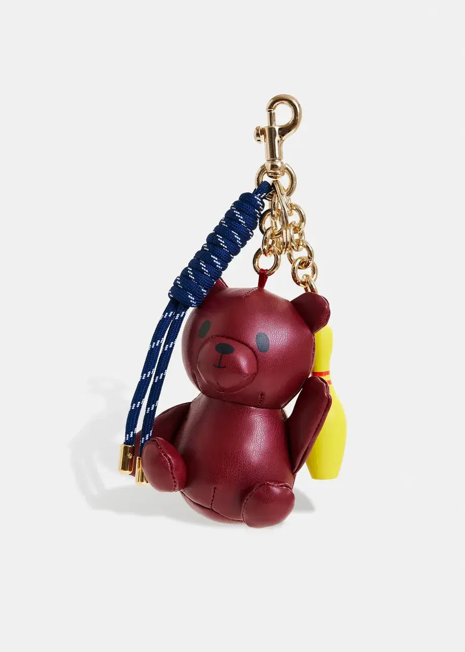 Faux Leather Teddy Bear & Bowling Bag Charm