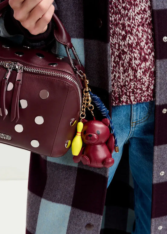 Faux Leather Teddy Bear & Bowling Bag Charm