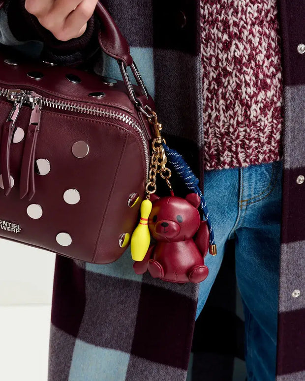 Faux Leather Teddy Bear & Bowling Bag Charm