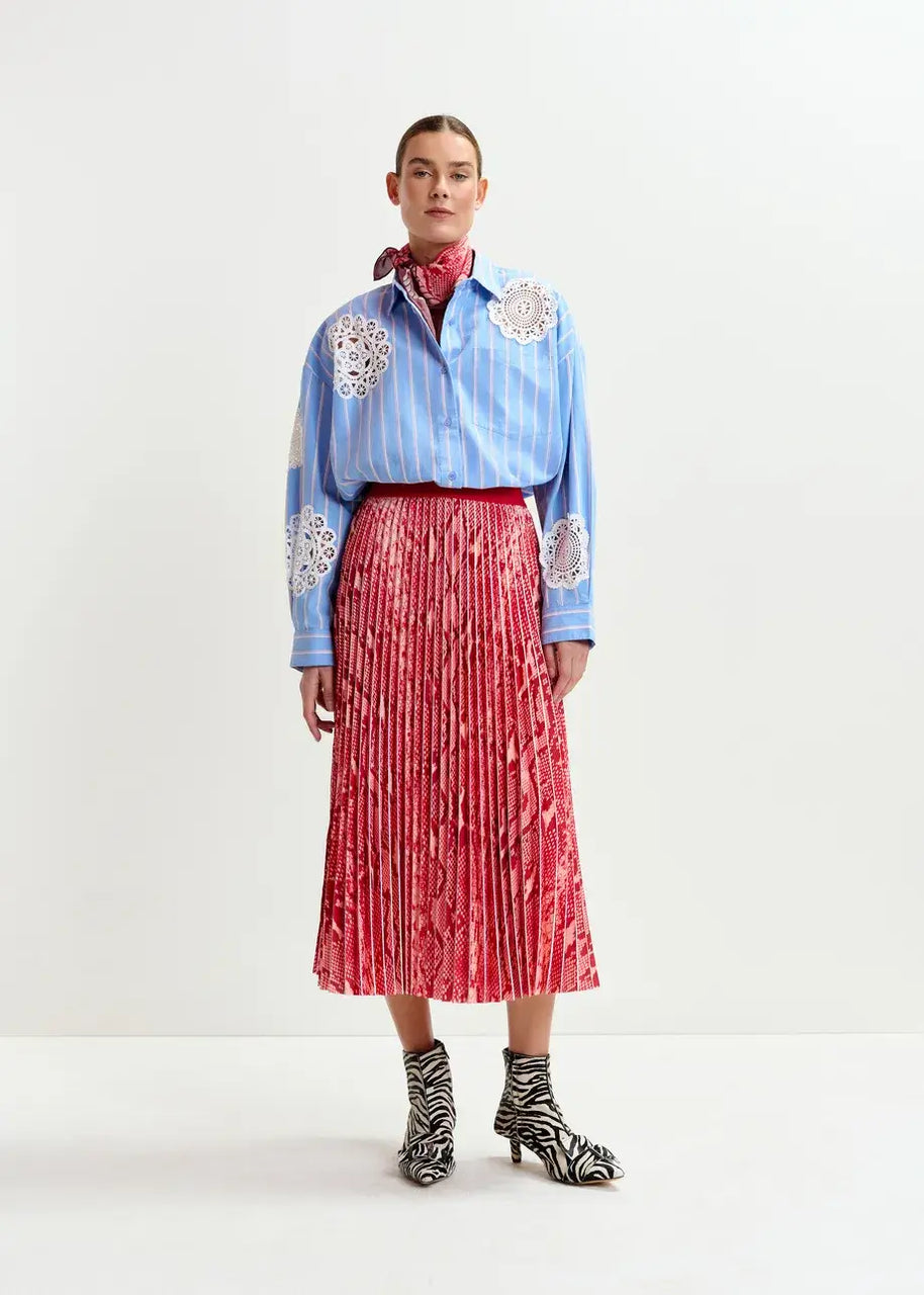 Red Snakeprint Pleated Maxi Skirt Essentiel Antwerp
