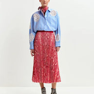 Red Snakeprint Pleated Maxi Skirt Essentiel Antwerp
