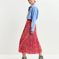 Red Snakeprint Pleated Maxi Skirt Essentiel Antwerp