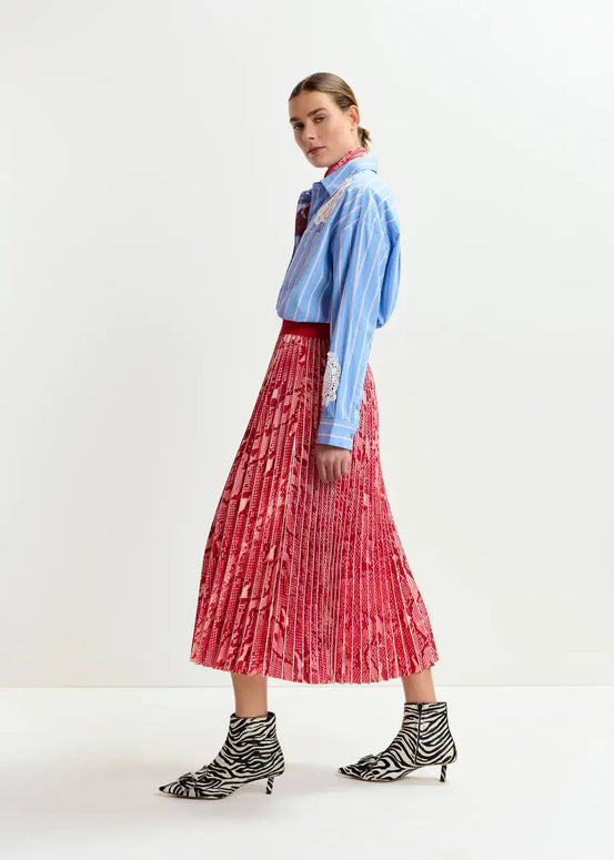 Red Snakeprint Pleated Maxi Skirt Essentiel Antwerp