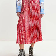 Red Snakeprint Pleated Maxi Skirt Essentiel Antwerp