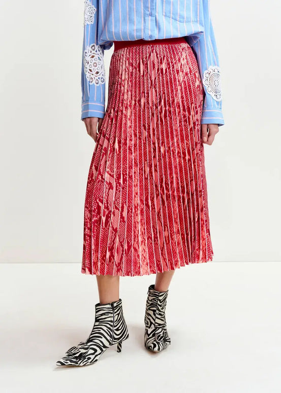 Red Snakeprint Pleated Maxi Skirt Essentiel Antwerp