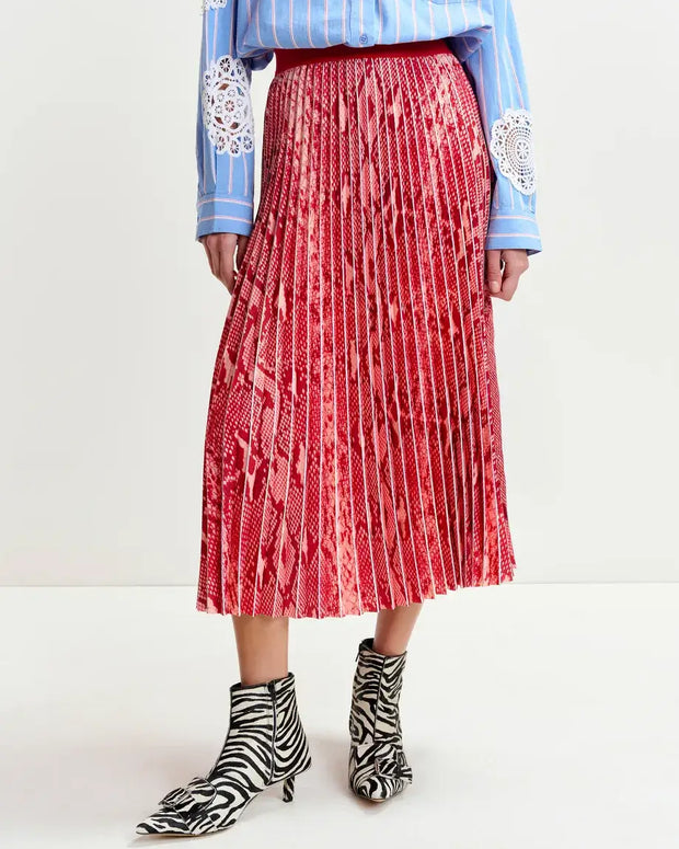 Red Snakeprint Pleated Maxi Skirt Essentiel Antwerp