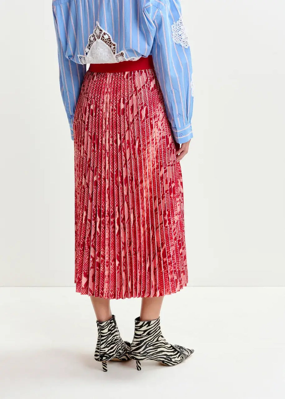 Red Snakeprint Pleated Maxi Skirt Essentiel Antwerp