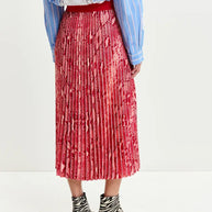 Red Snakeprint Pleated Maxi Skirt Essentiel Antwerp