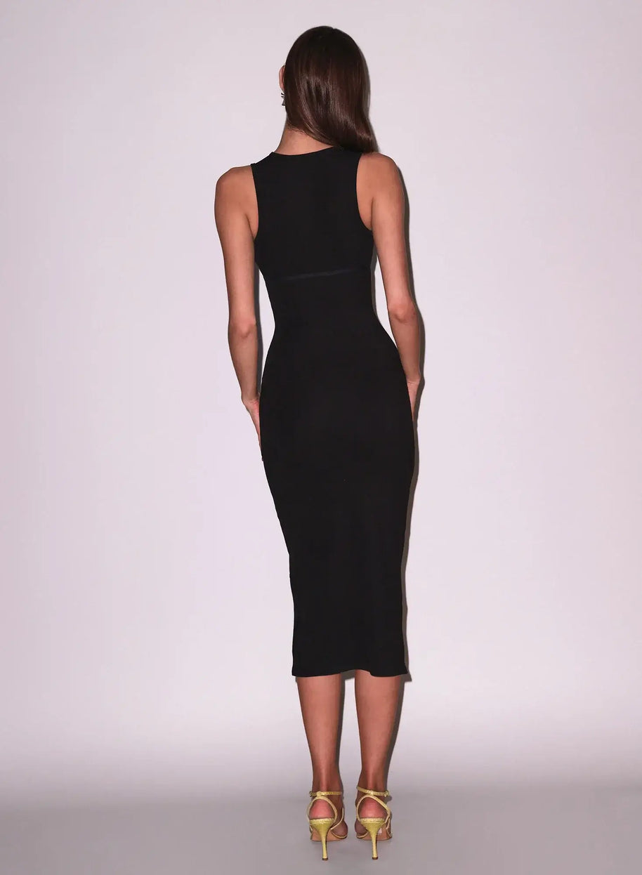 Fleur du Mal Hourglass Rib Midi Dress in Black