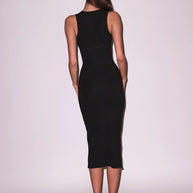 Fleur du Mal Hourglass Rib Midi Dress in Black