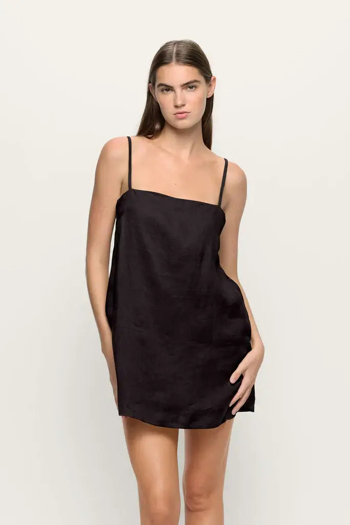 Mikoh Faye Linen Mini Dress in Black Night 