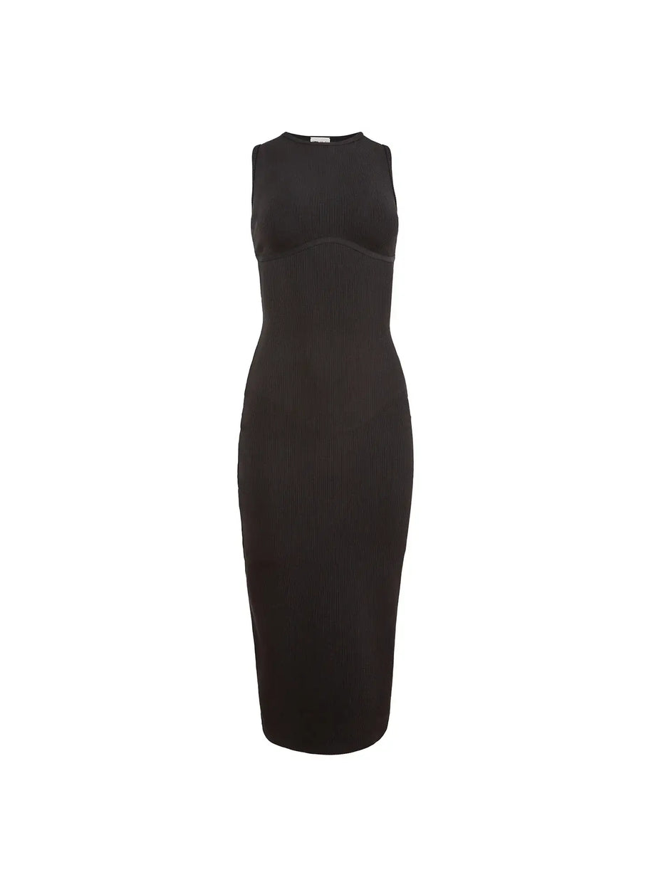 Fleur du Mal Hourglass Rib Midi Dress in Black
