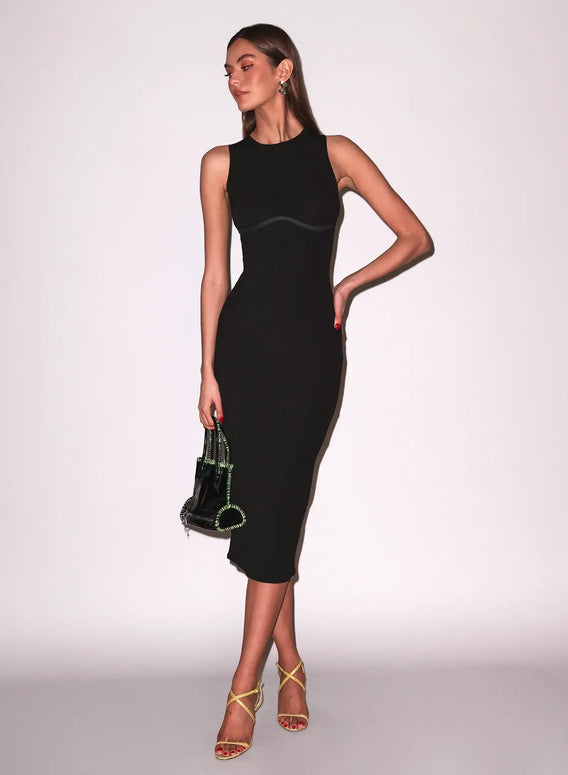 Fleur du Mal Hourglass Rib Midi Dress in Black