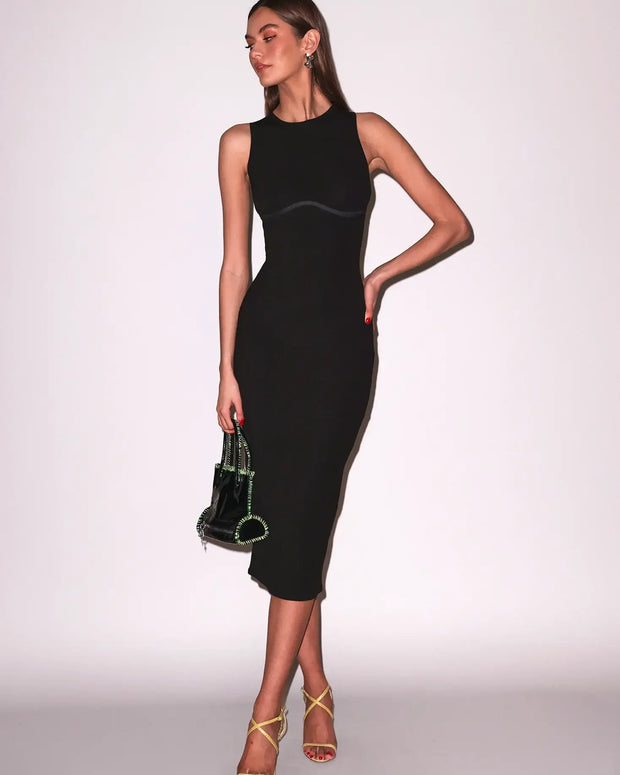 Fleur du Mal Hourglass Rib Midi Dress in Black