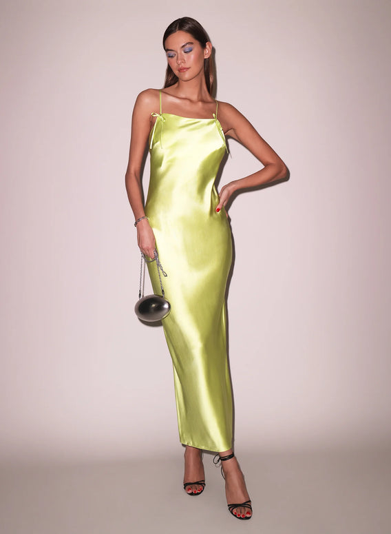 Fleur du Mal Open Back Maxi Slip Dress Lime